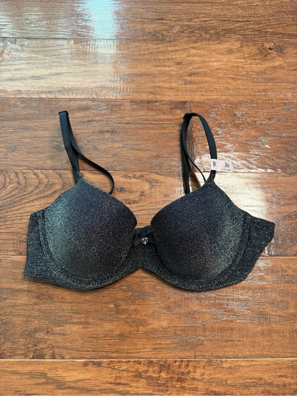 Victoria's Secret Black Shimmer Bra, 36B, black